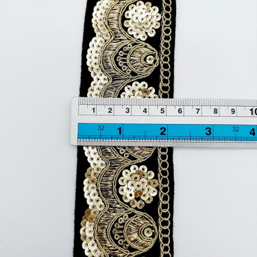 Embroidered Velvet Fabric Trim Sequins Lace Sewing Trimming Sari Trim Indian Border, Trim By Yard